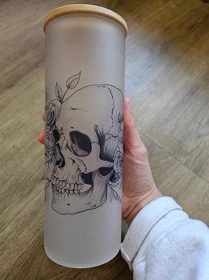 Skull and Flowers Glass Tumbler