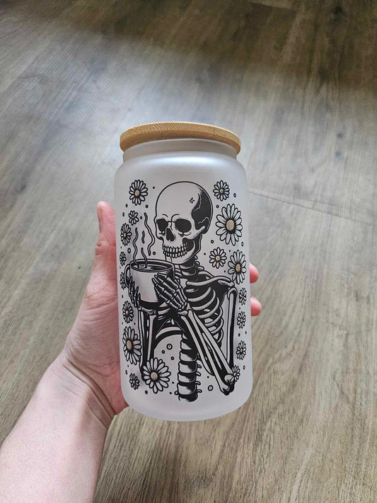 Skeleton Daisy Glass Can